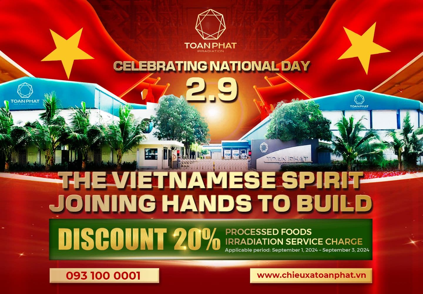 Celebrating National Day 2/9: 20% discount on processed foods irradiation service charge