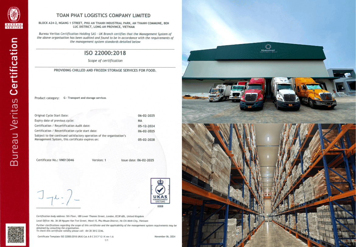 Kho Lạnh Toàn Phát đạt chứng nhận ISO 22000:2018 - Khẳng định uy tín chất lượng trong lưu trữ và bảo quản thực phẩm