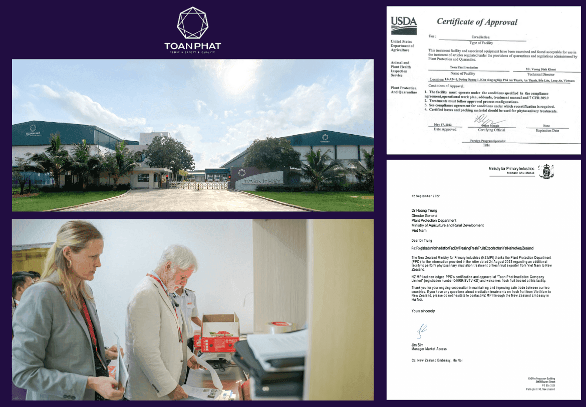 Nhà máy Chiếu xạ Toàn Phát: Đối tác chính thức của Bộ Nông nghiệp Hoa Kỳ và New Zealand - Chiếu xạ nông sản xuất khẩu