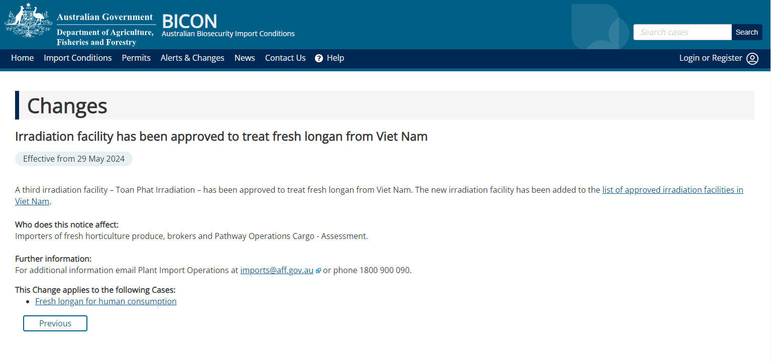 Approved irradiation facilities for fresh longan from Viet Nam - Toan Phat Irradiation